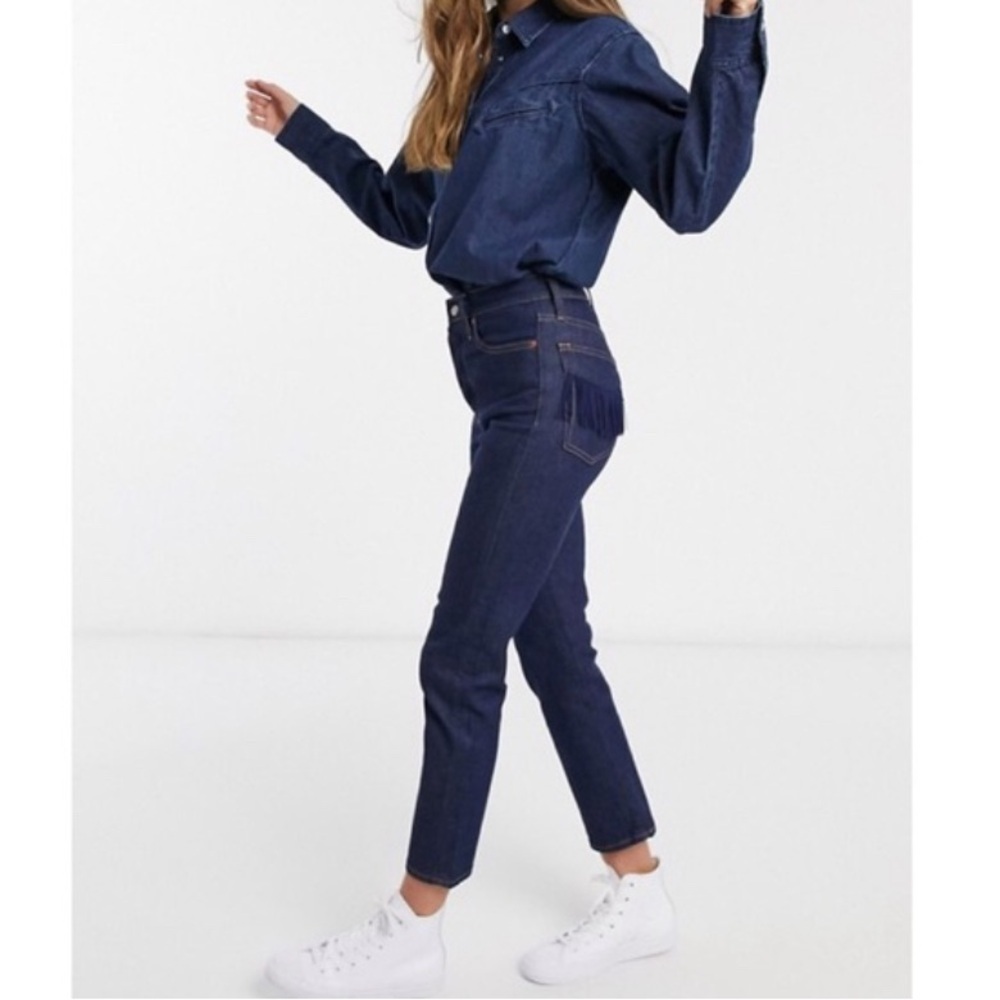 Levi's Dark Blue Straight Leg Jeans with Fringe Pocket - Picture 2 of 15
